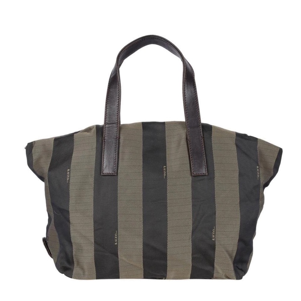 FENDI Pequin Stripe Purse Bag Leather Mini Tote Vintage FF Boho Coastal Travel S